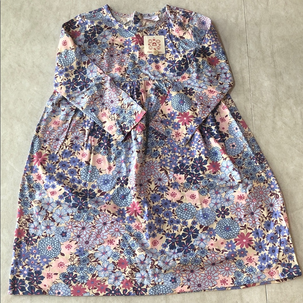 Hanna Andersson Girls Floral Long Sleeve Dress 100% Cotton Size 120 (6-8yrs)